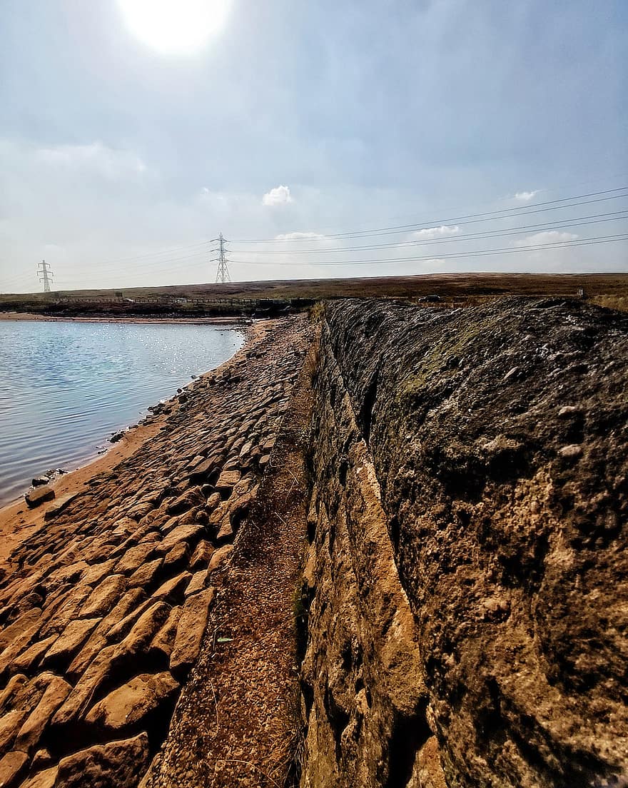 llac, embassament, llambordes, naturalesa, amarrar, paret de pedra seca, paisatge, UK