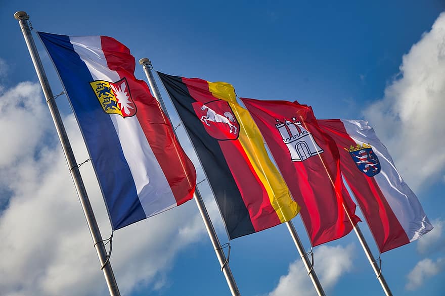 vėliavos, Vokietijos valstybinės vėliavos, Civilinės vėliavos, simbolis, žemesnysis Saksonija, hamburg, schleswig-holstein, Tiuringija, Valstybės vėliavos, būsena, Vokietija