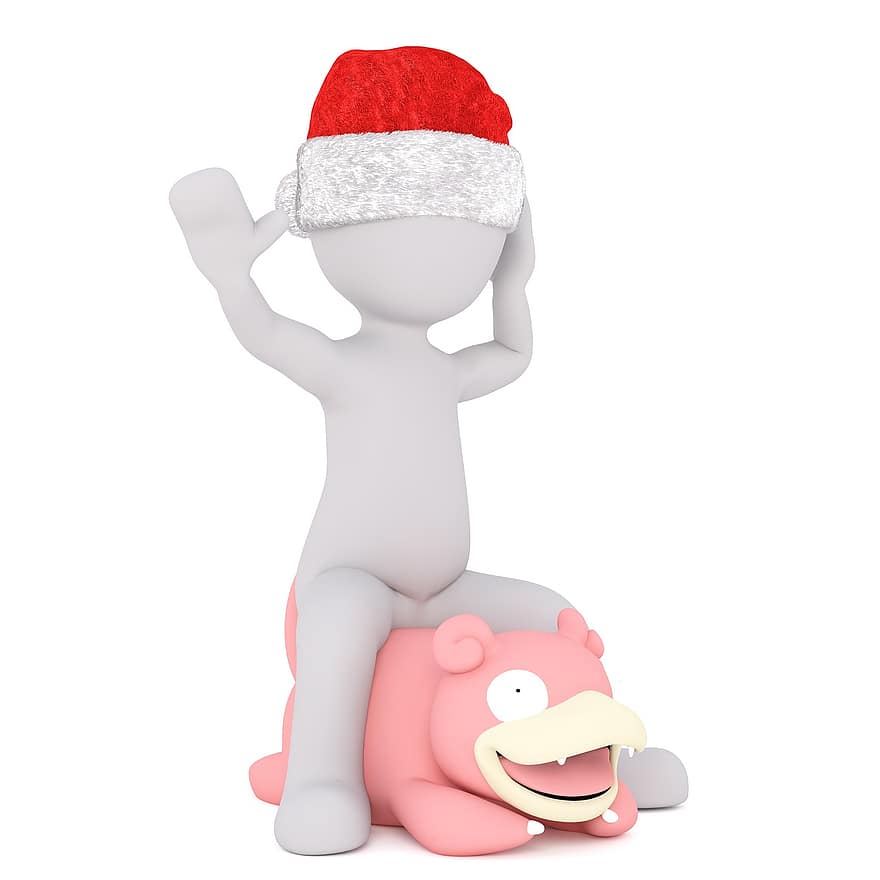 biały samiec, Model 3D, 3d, Model, Boże Narodzenie, czapka Mikołaja, postać, całe ciało, biały, odosobniony, Clefairy