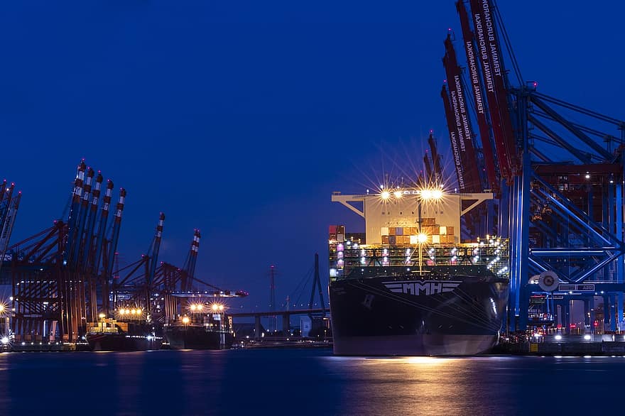 Port, Hamburg, Ship, Container Ship, Container, Cityscape, shipping, commercial dock, cargo container, freight transportation, transportation
