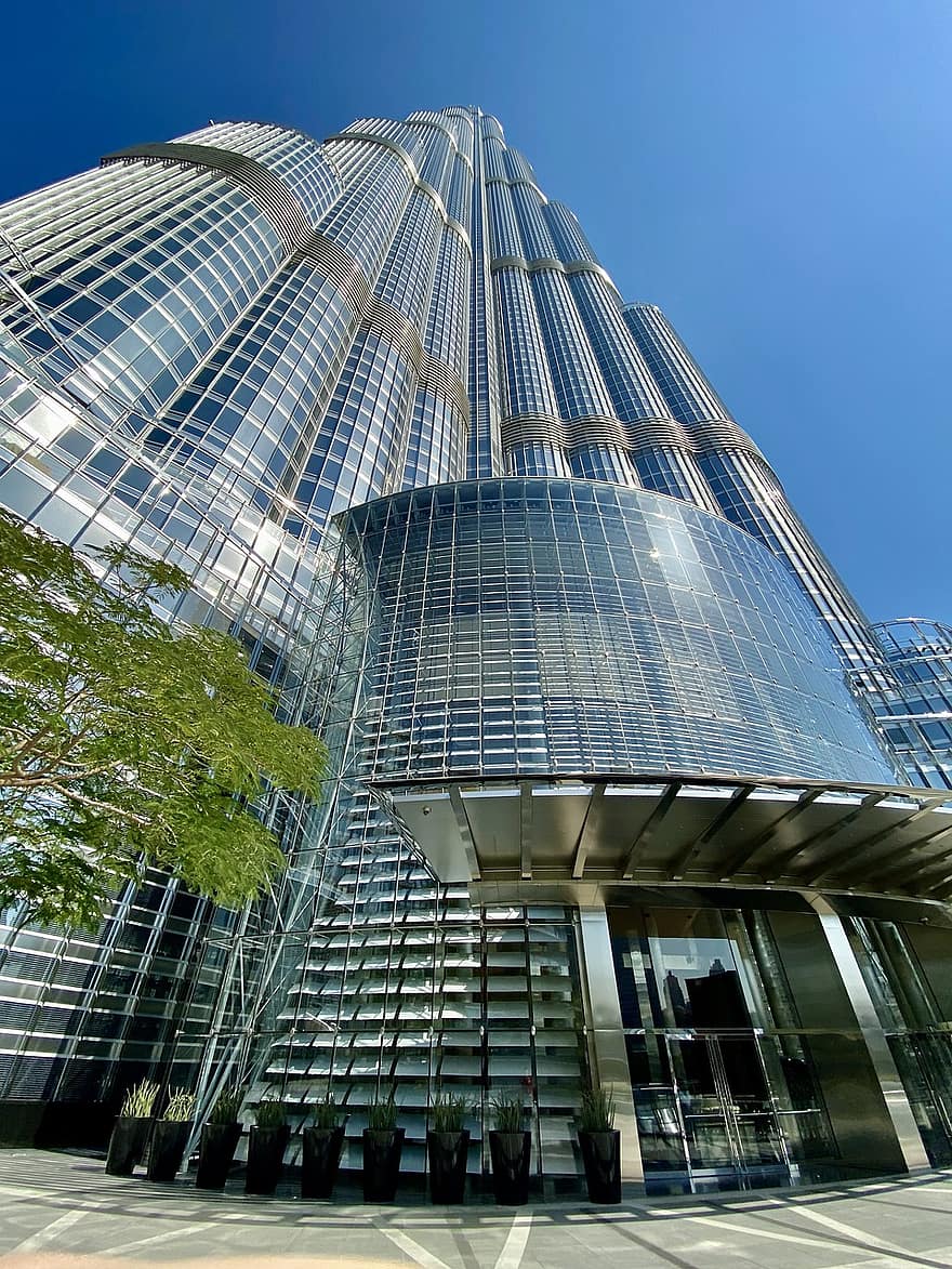 Dubaija, burj khalifa, debesskrāpis, orientieris, arhitektūra, ceļot, moderns, ēkas ārpuse, uzbūvēta struktūra, stikls, logu