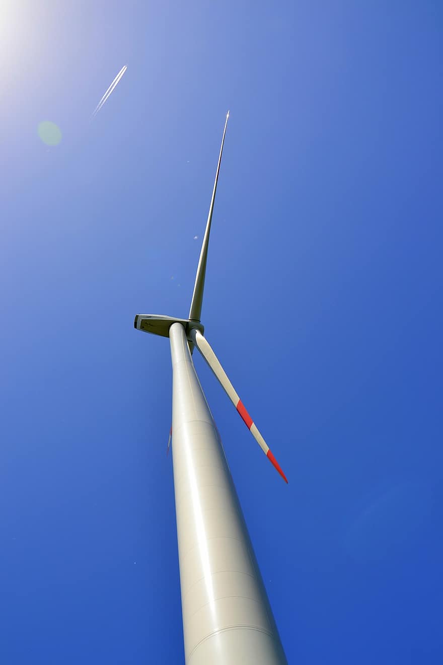 vindmølle, vindkraft, vindturbin, regenerativ, fornybar energi, rotoren, blå, drivstoff og kraftproduksjon, generator, propell, teknologi