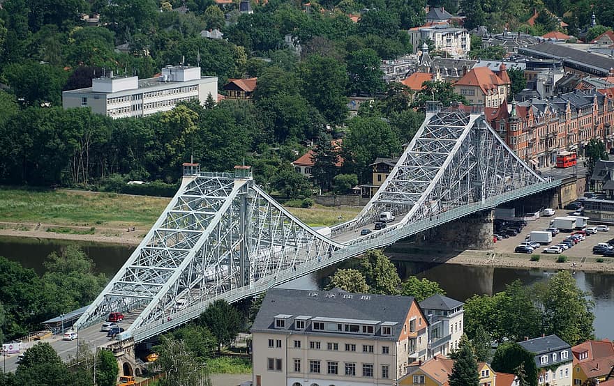 ブリッジ、旅行、観光、青い不思議、ロシュヴィッツ橋、ドレスデン、ザクセン、エルベ、技術的記念碑、有名な場所、建築