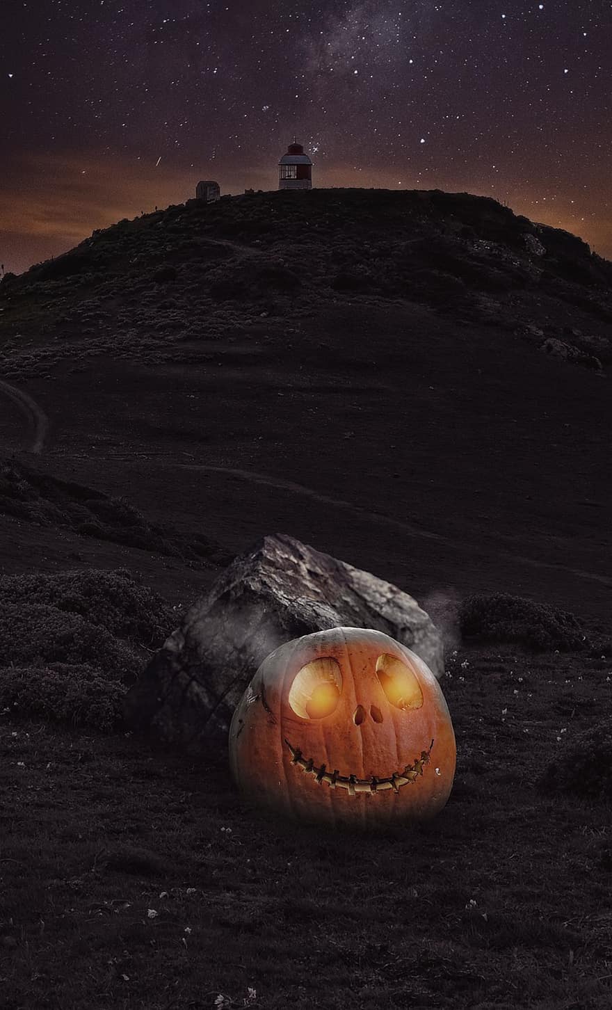 Halloween, Pumpkin, Fantasy, Hill, Horror, Scary, Creepy, Spooky, Evil, Night, Mysterious