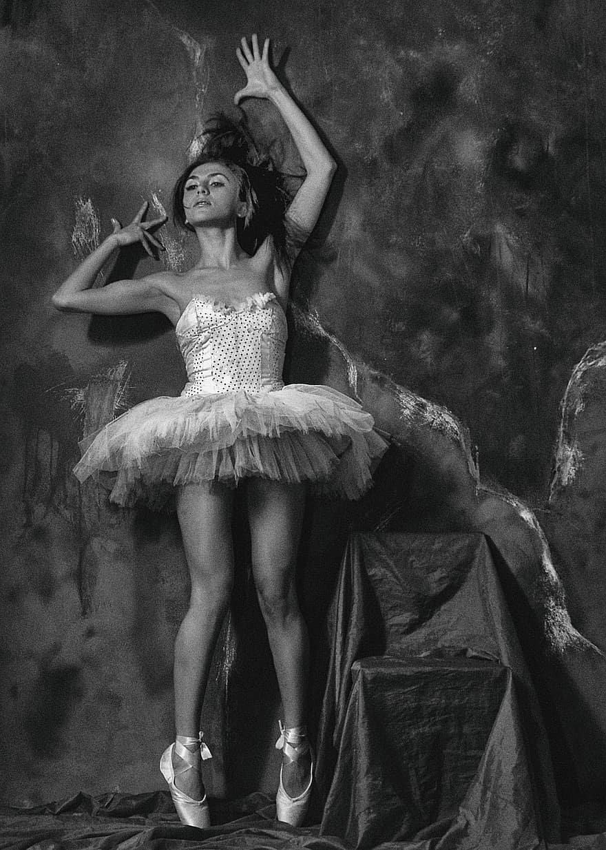 mujer, Moda, retrato, belleza, modelo, hembra, niña, monocromo, en blanco y negro, ballet, bailando