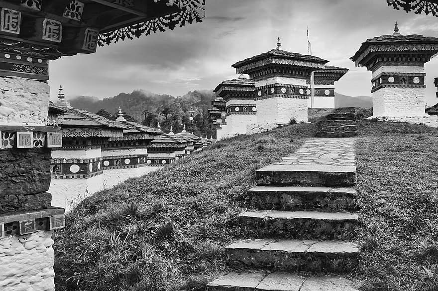 trap, monument, Boeddhisme, Nochula, Bhutan, thimphu, stupa, chorten, Bhutaanse cultuur, Aziatische cultuur, Religieuze cultuur
