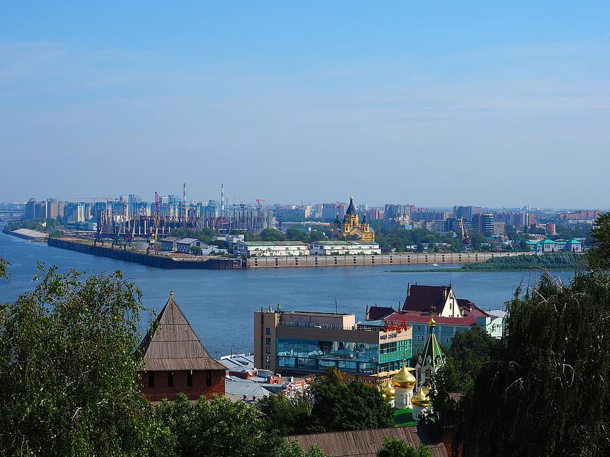 nizhny novgorod, ποτάμι, πόλη, Ρωσία, Αποστολή, ναυτικό σκάφος, νερό, εμπορική αποβάθρα, πλοίο, Μεταφορά, βιομηχανικό πλοίο