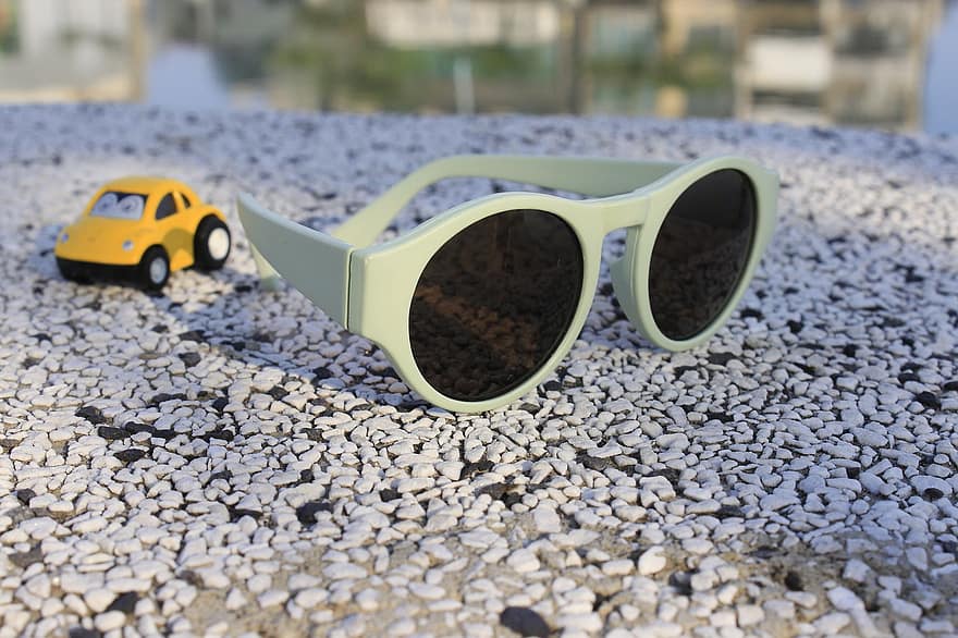 Solglasögon för barn, solglasögon, leksak, Mintgröna solglasögon, leksaksbil, retro
