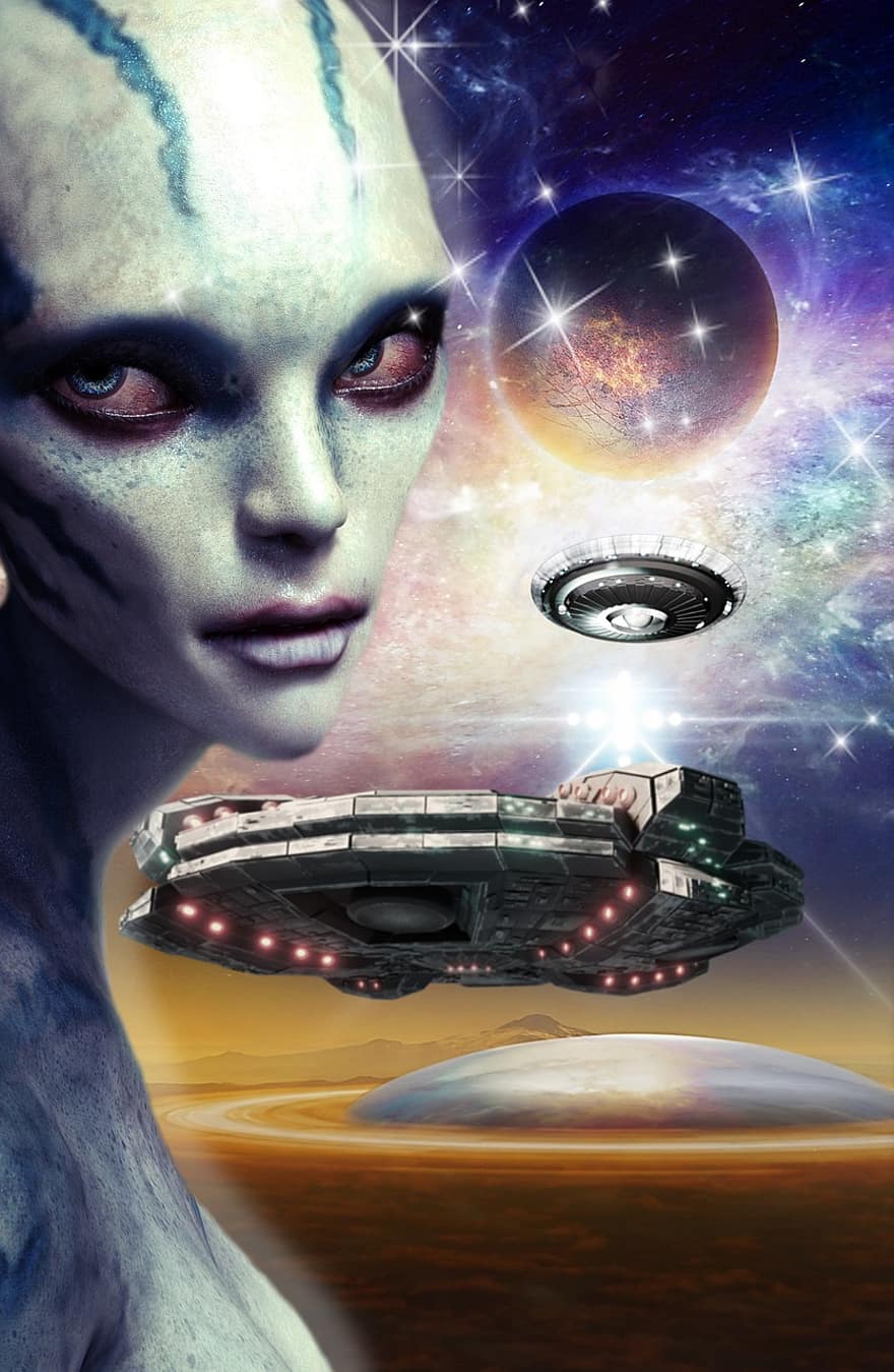 Raumschiff, UFO, Ausländer, Galaxis, Platz, Invasion, Fantasie, Planet, grau