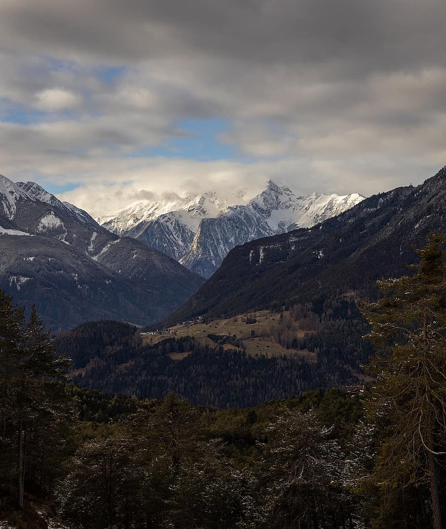 ภูเขา, Tyrol, ฤดูหนาว, หิมะ, ออสเตรีย, ภูมิประเทศ, ป่า, ยอดเขา, เทือกเขา, ต้นไม้, สีน้ำเงิน