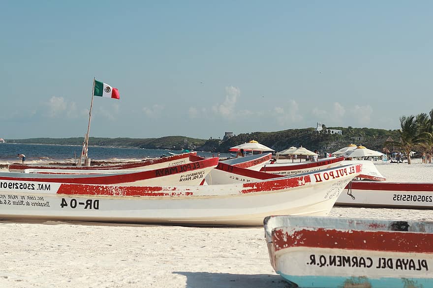 tulum, Strand, Boote, Insel, Mexiko, Paradies, Karibik