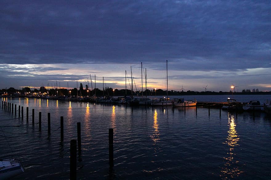 Harbor, Boats, Sea, Marina, Water, Ships, Twilight, Coast, sunset, dusk, nautical vessel