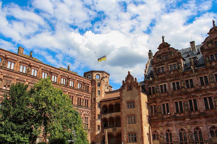 castelo, castelo de heidelberg, prédios, janelas, fachada, Heidelberg, céu, passear
