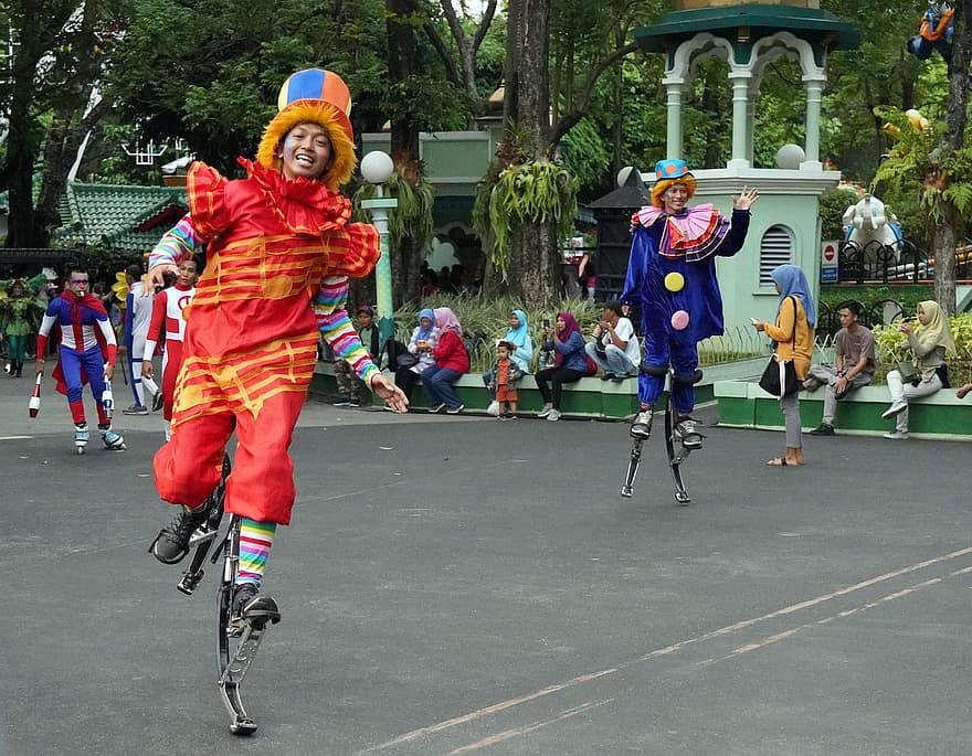 clown, karneval, underhållning, nöjespark