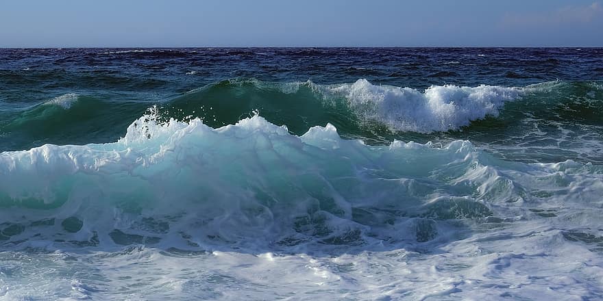 olas, chapoteo, mar, espuma, Oceano, agua, naturaleza, marina, horizonte