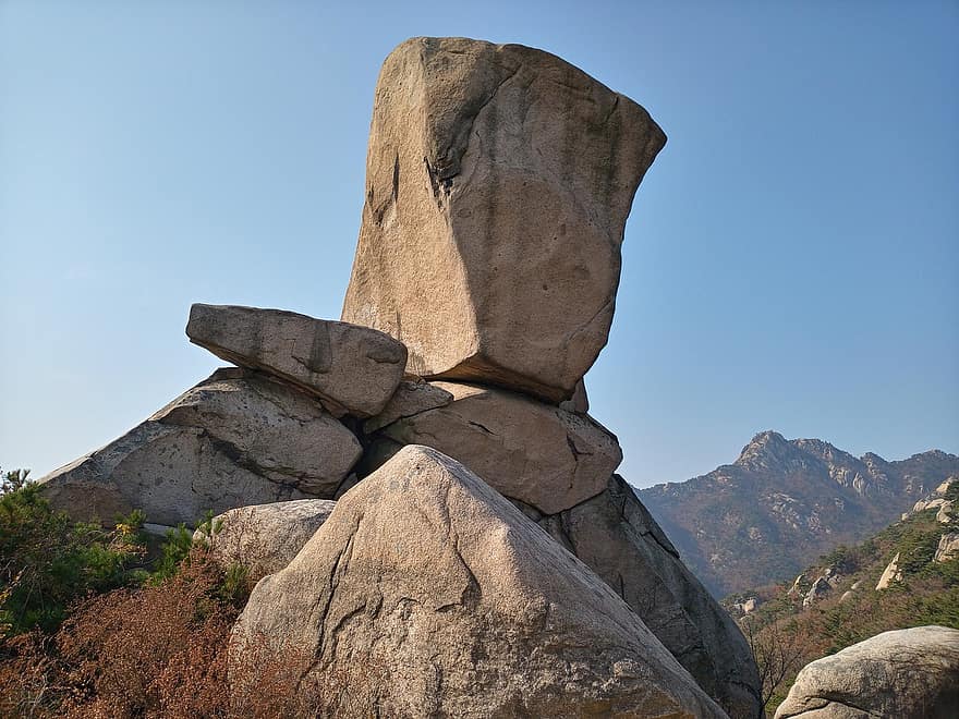naturreservat, steinblokker, Seung-gabong, Seoul, stein, fjell, klippe, fjelltopp, sommer, landskap, eventyr