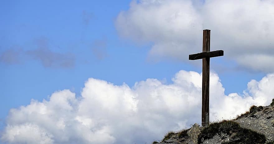 krzyż, Góra, szczyt, Ziteil, Graubünden, krzyż górski, chrześcijaństwo, religia, krajobraz, niebo