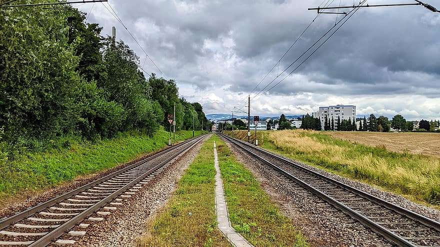 ferrocarril, camp, baranes, vies del tren, paisatge