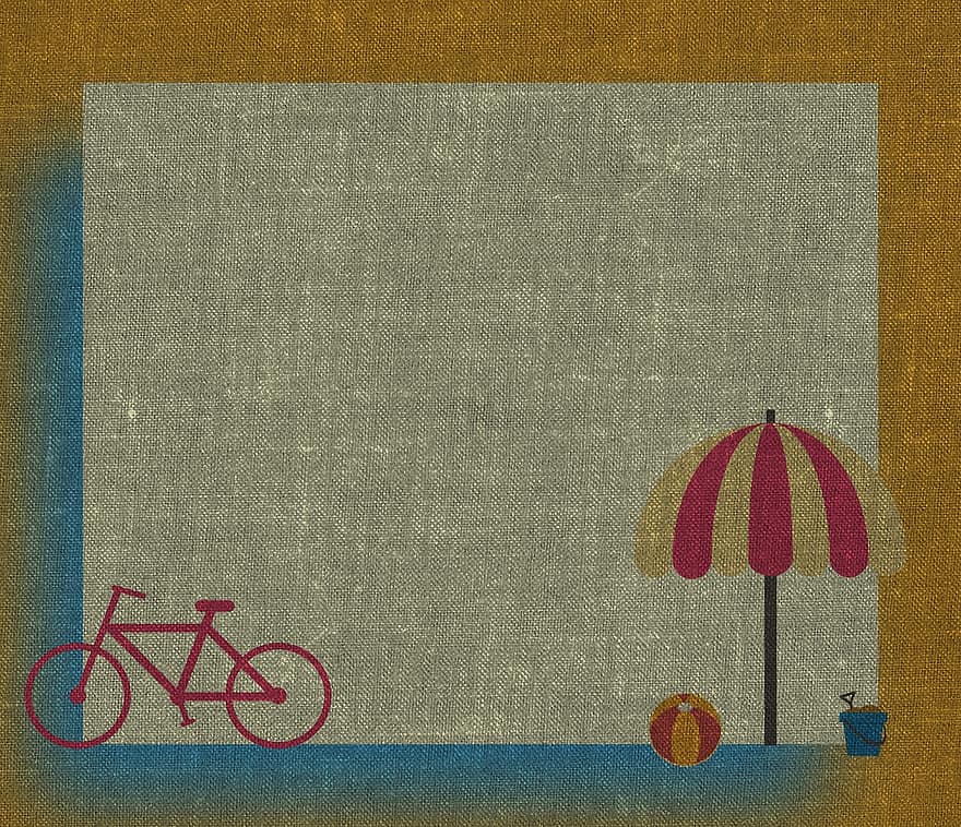 Fahrrad, Regenschirm, Strand, kindisch, Spielzeuge, Hintergrund, Textur, Segeltuch, Scrapbooking, Tapete, dekorativ