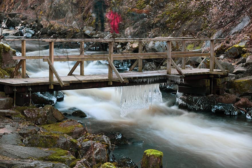cascada, puente, río, hielo, invierno, agua, al aire libre, corriente, escénico, mojado, fluido