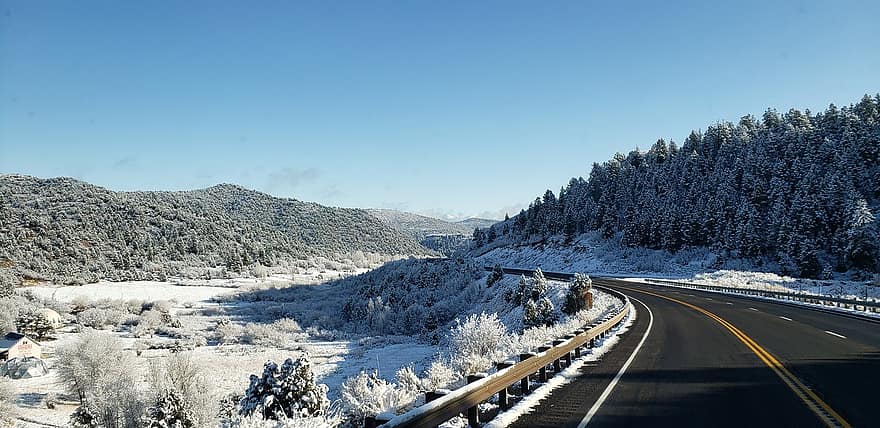 път, сняг, пейзаж, околност, природа, маршрут, паваж, снежно, зима, Юта, Аризона