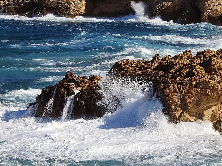 kust, zee, golven, natuur, rots, rotsachtige kust, zeeschuim, water, ruige zee, Kaap Greco, Cavo Greko