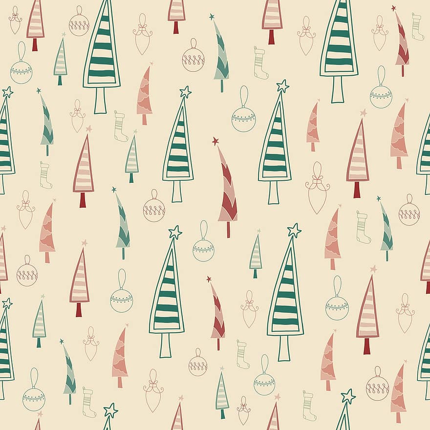 木、クリスマス、飾り物、休日、パターン、シームレスパターン、壁紙