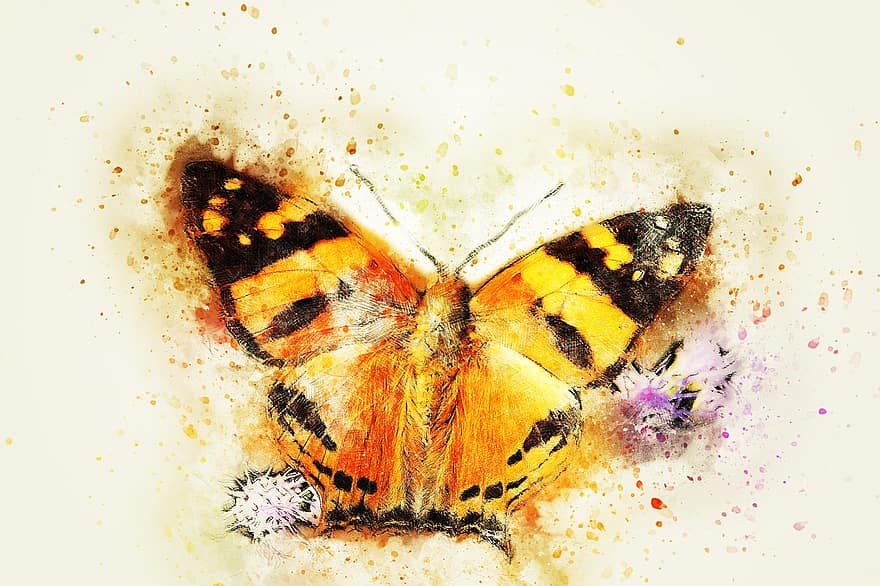 papillon, insecte, printemps, art, la nature, abstrait, aquarelle, ancien, animal, romantique, artistique