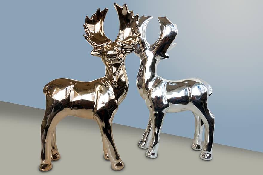 sølv, gylden, skinnende, reinsdyr, elg, deco