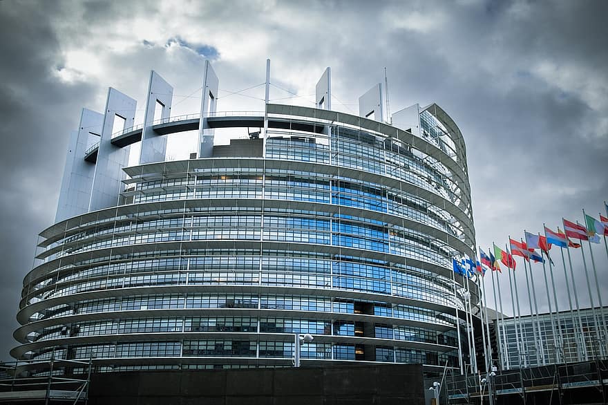 Europaparlamentet, strasbourg, byggnad, arkitektur, byggnad exteriör, byggd struktur, modern, skyskrapa, fönster, känt ställe, blå
