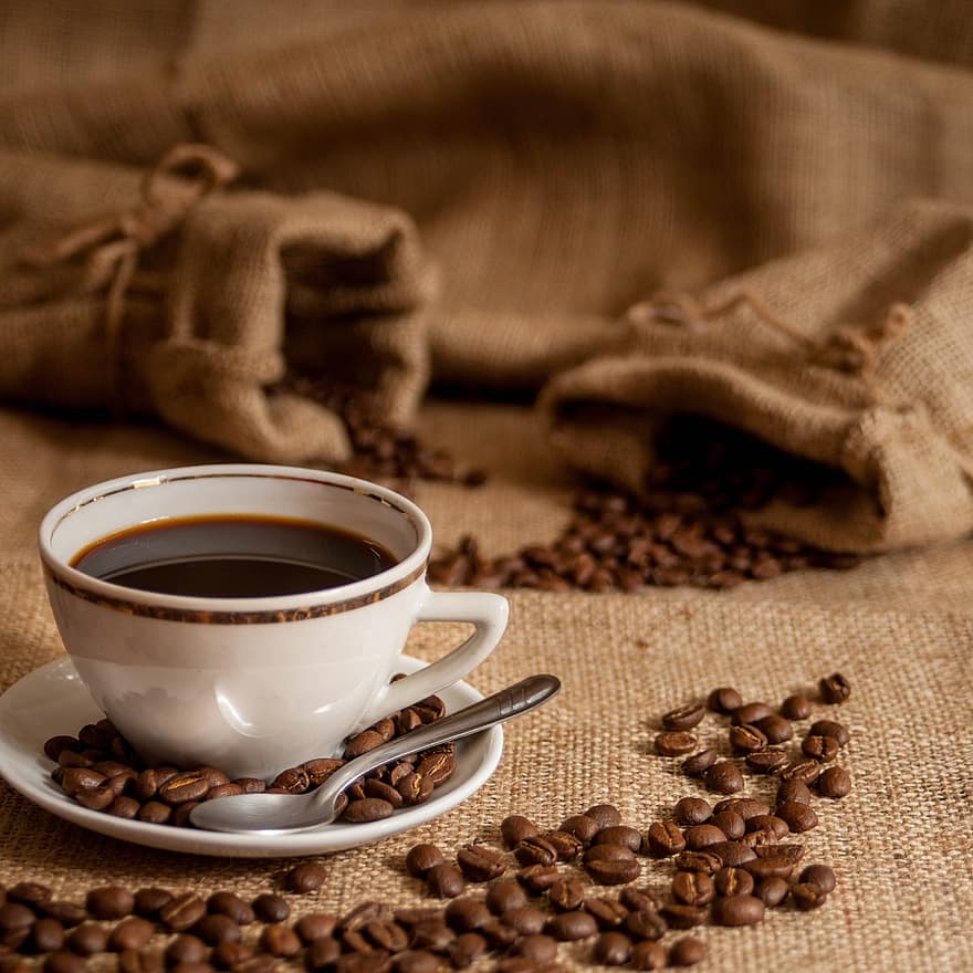 fondo, café, vaso, cafeína, granos de café, taza de café, Cafe mañanero, descanso, café negro, beber, bebida