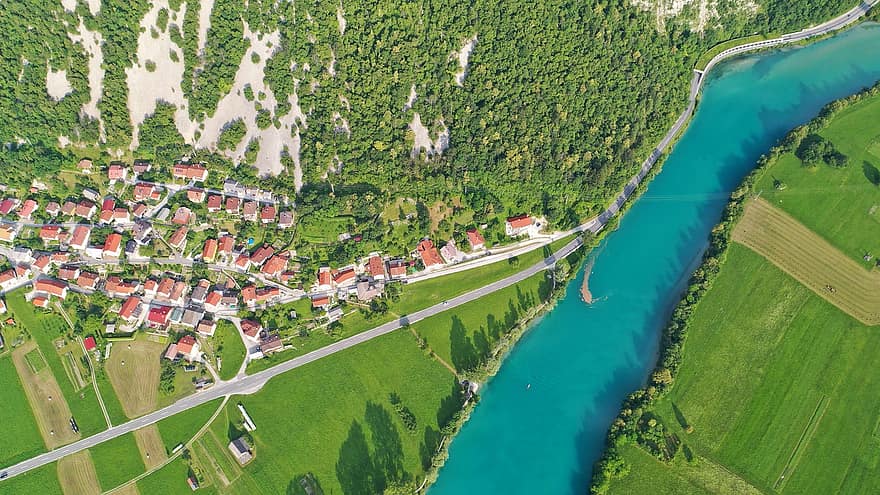 slovenien, natur, flod, flygperspektiv