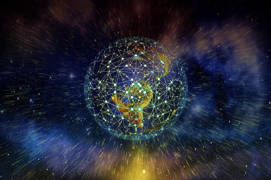 terra, xarxa, blockchain, globus, digitalització, a tot el món, connexió, global, tecnologia