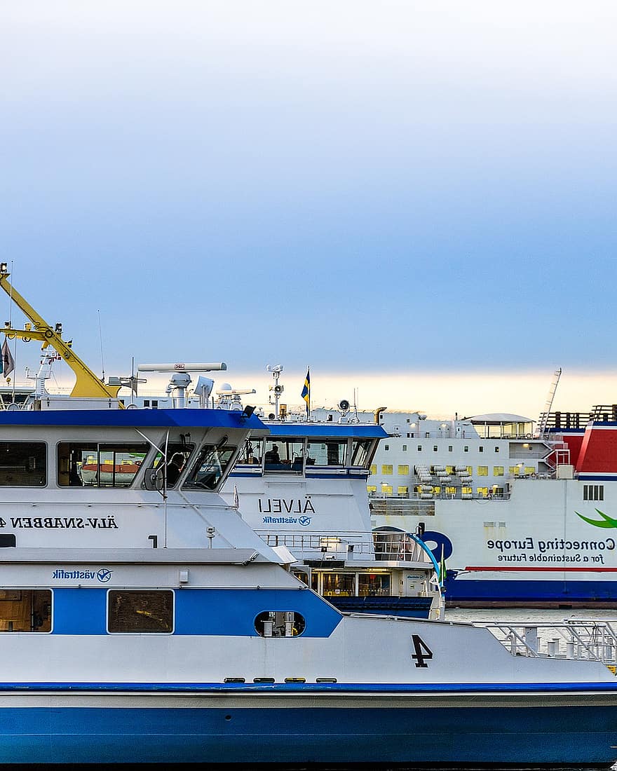 Boats, Sweden, Gothenburg, City, Sea, Trip, Vacation, Western Traffic, Ships, Sky, nautical vessel