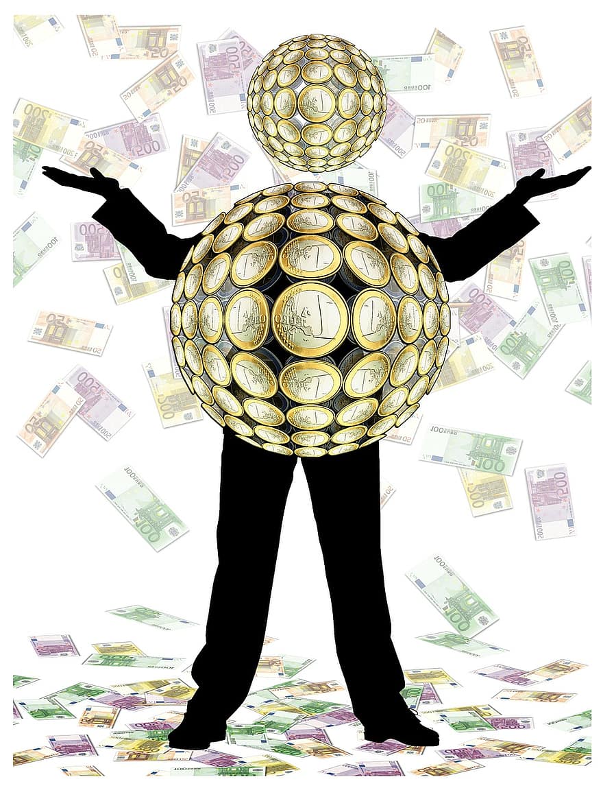 muž, euro, silueta, peníze, měna, podnikatelé, ekonomika, Evropa, osoba, mince, bohatství