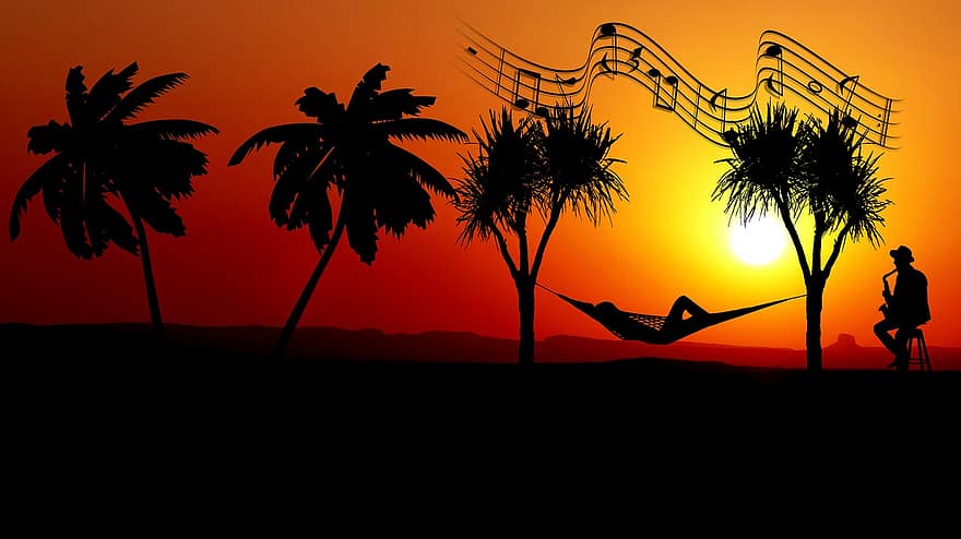 Sunset, Hammock, Rest, Music, Beach, Nature, Tropical, Evening, Twilight, Palm, Relax