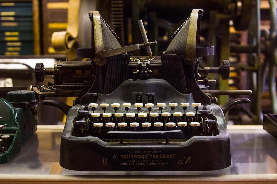 skrivmaskin, antik, gammal, Oliver skrivmaskin, årgång, skriver, maskin, tangentbord, nostalgi, kontor, nycklar