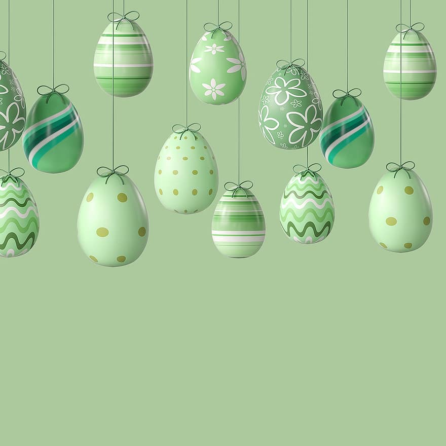 Pâques, œufs de Pâques, fond de Pâques, Fond d'écran de Pâques, espace de copie, fond vert, papier peint vert, décoration, fête, illustration, saison