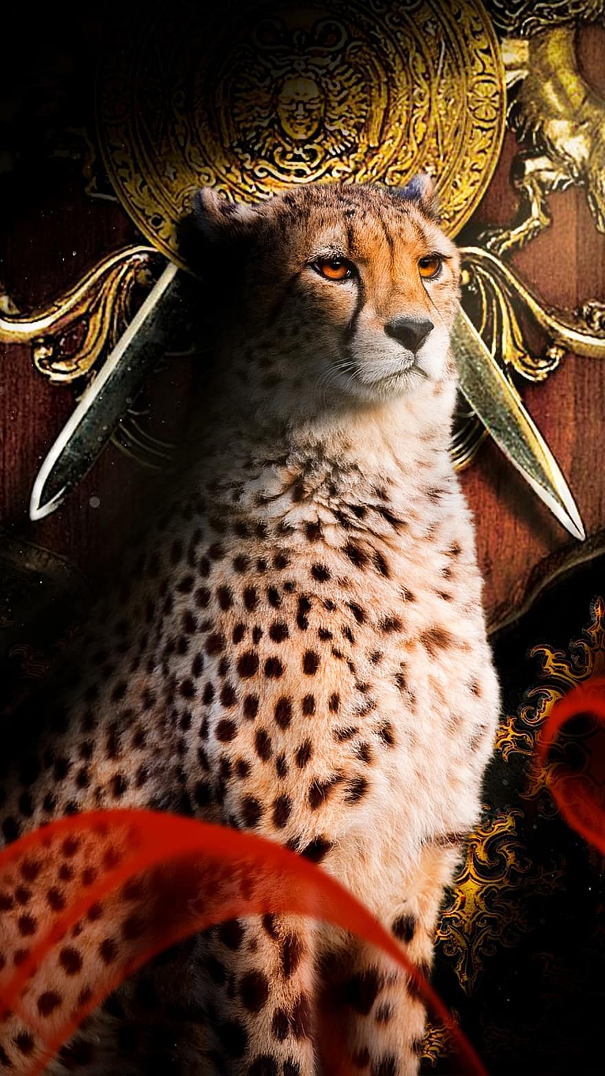 leopardo, escudo, fita, animal, predador