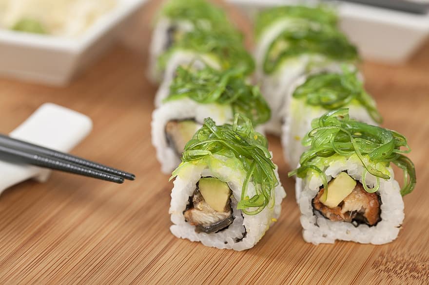 sushi, peix, rodar, arròs, menjar, japonès, restaurant, saludable, asiàtic, cuina