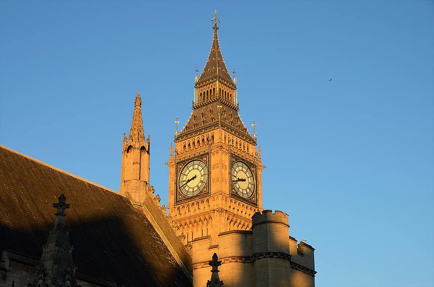Big Ben, London, England, Architecture, Sunset, famous place, clock, building exterior, history, cultures, built structure
