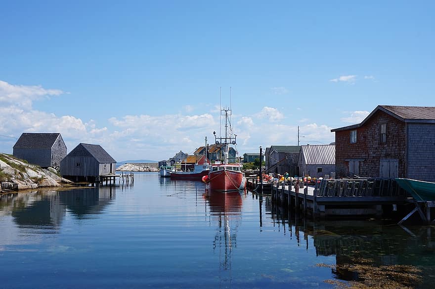 Peggy's Cove, coastă, barci, pescuit, Nova Scotia, Canada, atlantic, ocean, Peggys