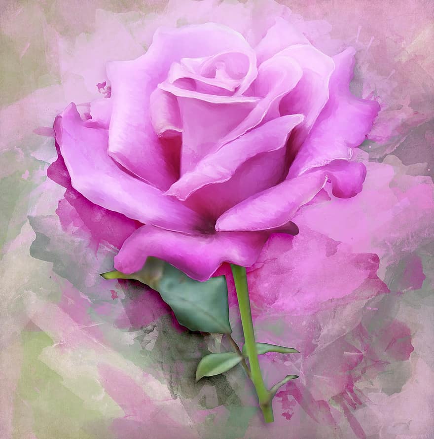 rosa, pintura, art, floral, flor, primavera, mare, aquarel·la, florir, full, obra d'art