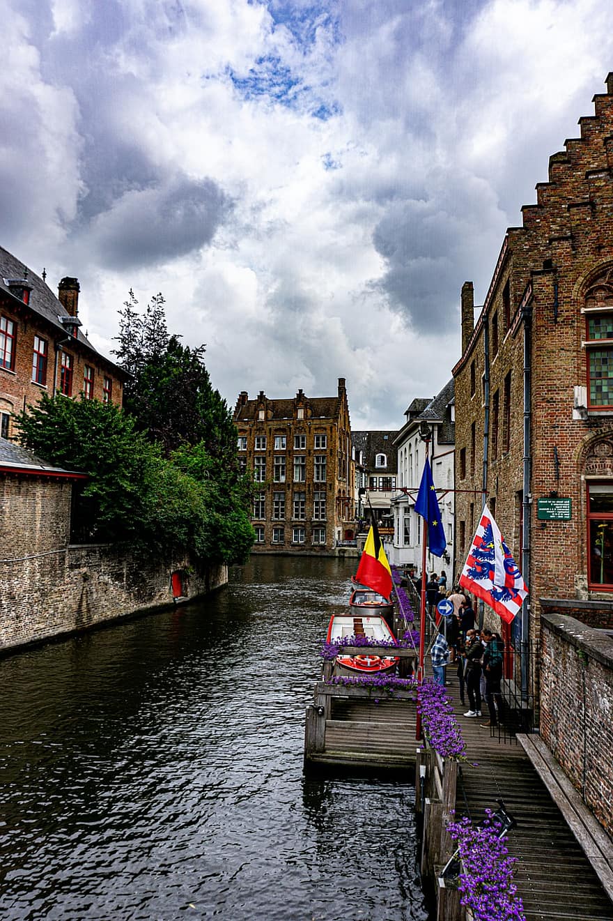 Brugge, kanal, by, arkitektur, sightseeing, vandveje, flod