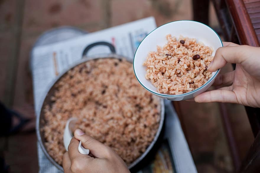 arroz, cuenco, preparación, cocina, pegajoso