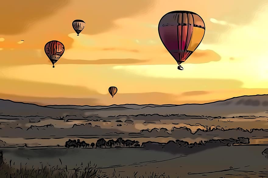 Hot Balloon Sky, solnedgang, flyve, sol, solopgang, ferie, lykkelig, transportere, høj, turisme, hastighed