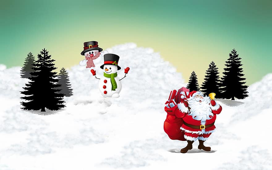 Feliz Navidad, Papá Noel, monigote de nieve, Navidad, rojo, fiestas, feliz, diciembre, alegría, presente, familia de navidad
