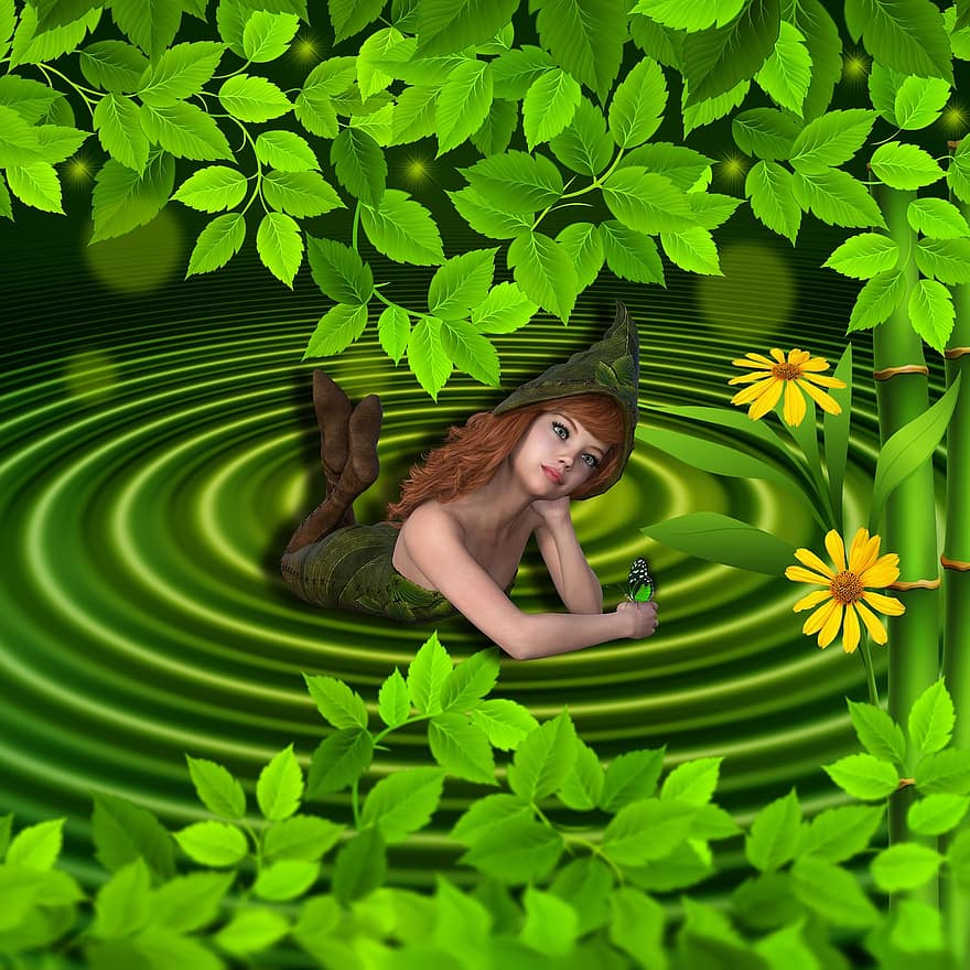 fantasia, verde, foglie verdi, natura, Fata, racconto, Magia