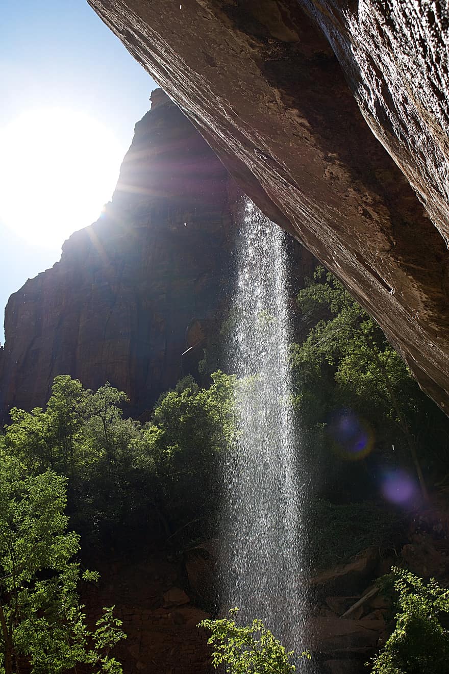 Wasserfall, Stein, Wasser, Sand, Zion, Utah, ut, National, Park, Natur, draussen