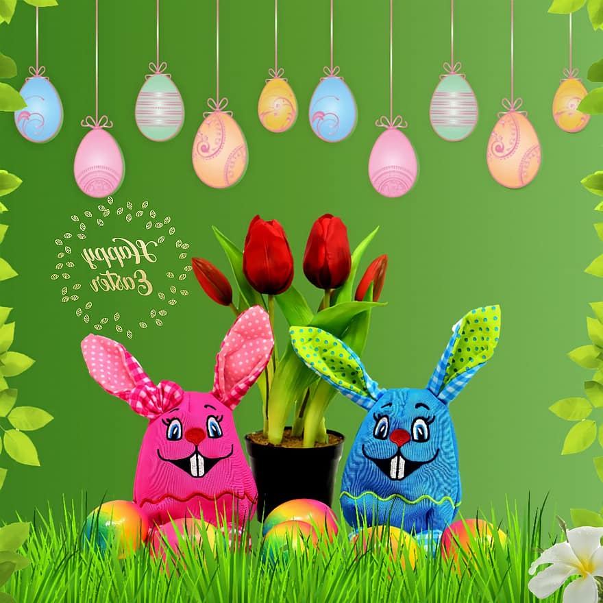 pupu, hyvää pääsiäistä, pääsiäinen, tervehdys, pääsiäismunia, pääsiäispupu, onnittelukortti, ruoho, juhla, vektori, kuva